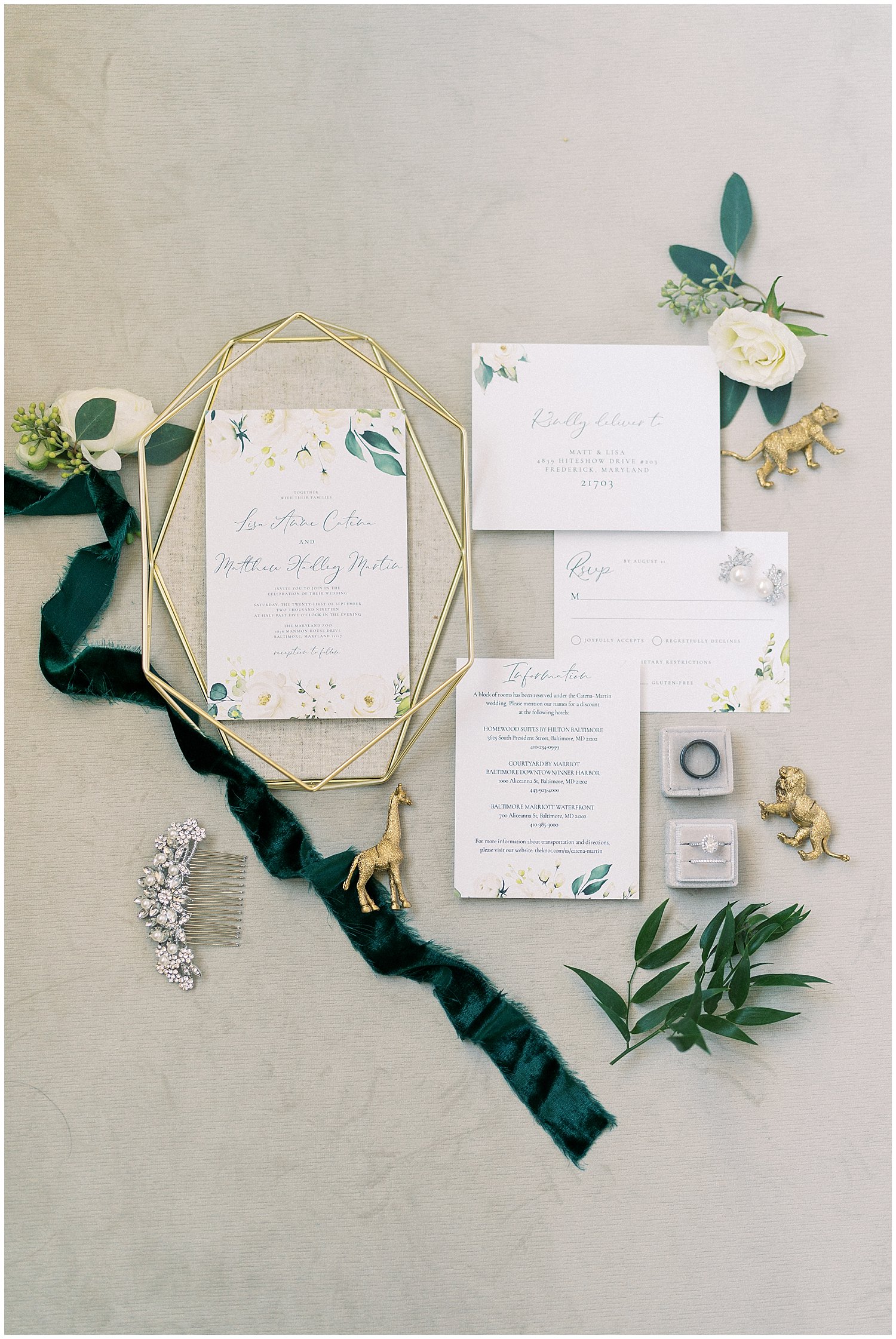 Hunter green wedding details- Baltimore wedding photographer