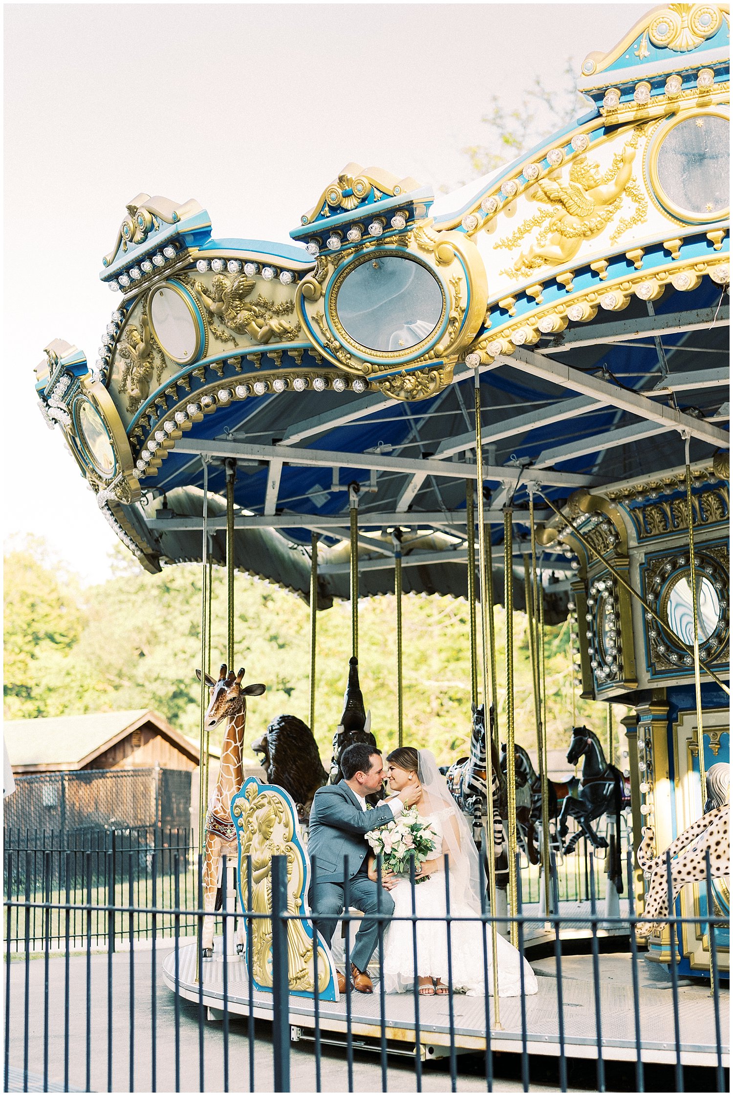 Wedding portraits at Maryland Zoo carousel