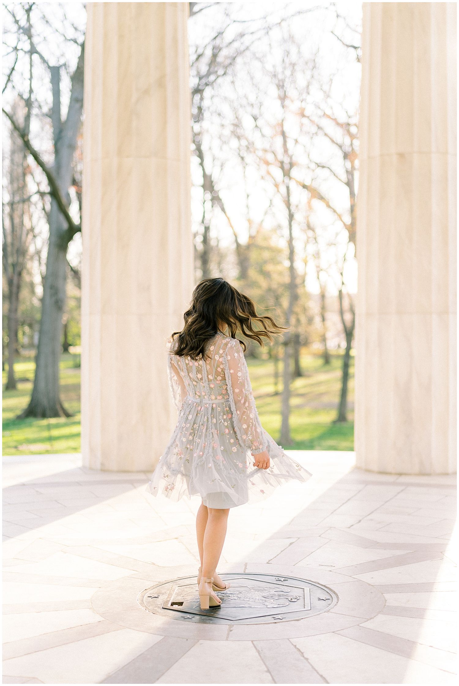 Bride-to-be at DC War Memorial Engagement Session