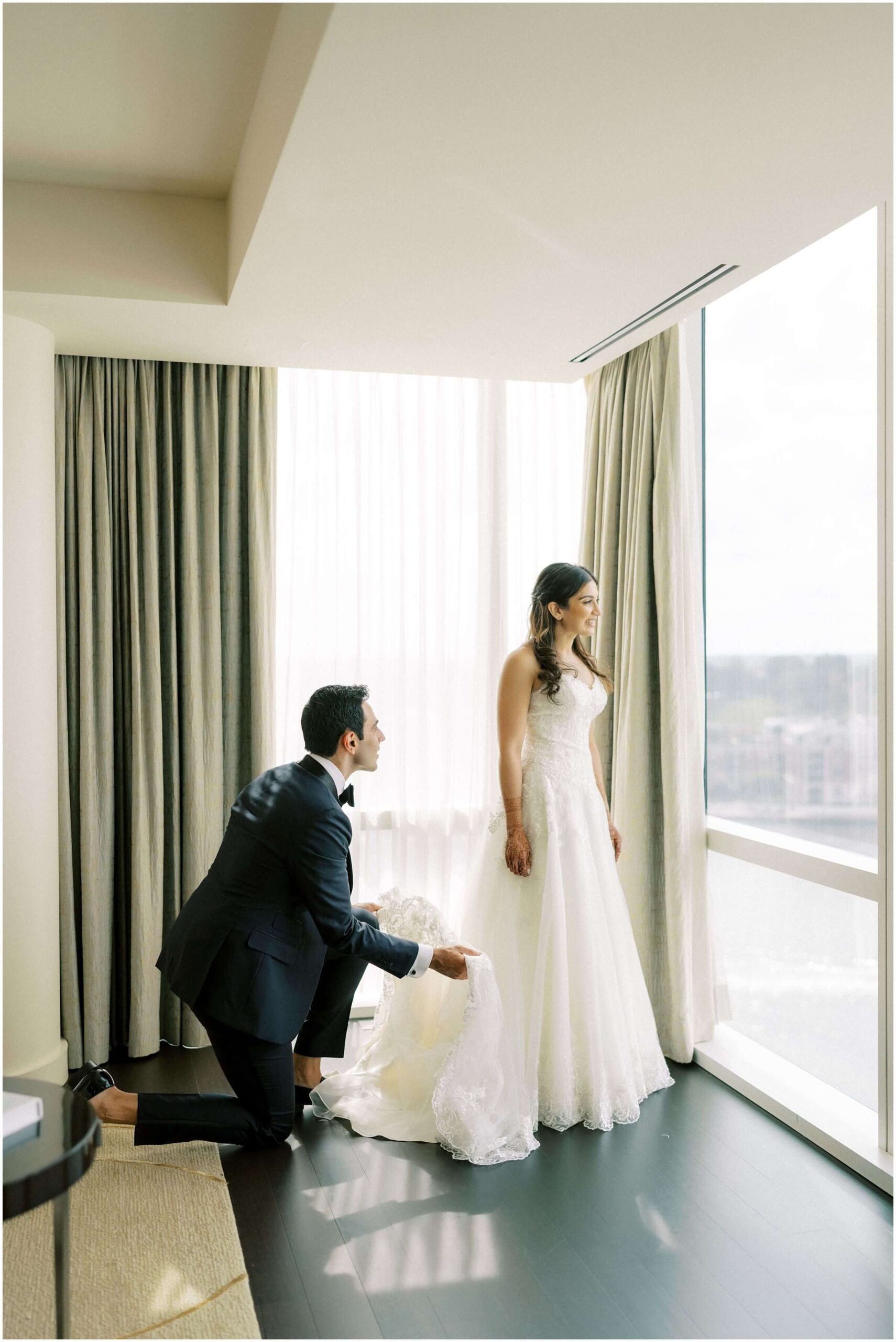 Bride and groom getting ready at the Four Seasons Baltimore