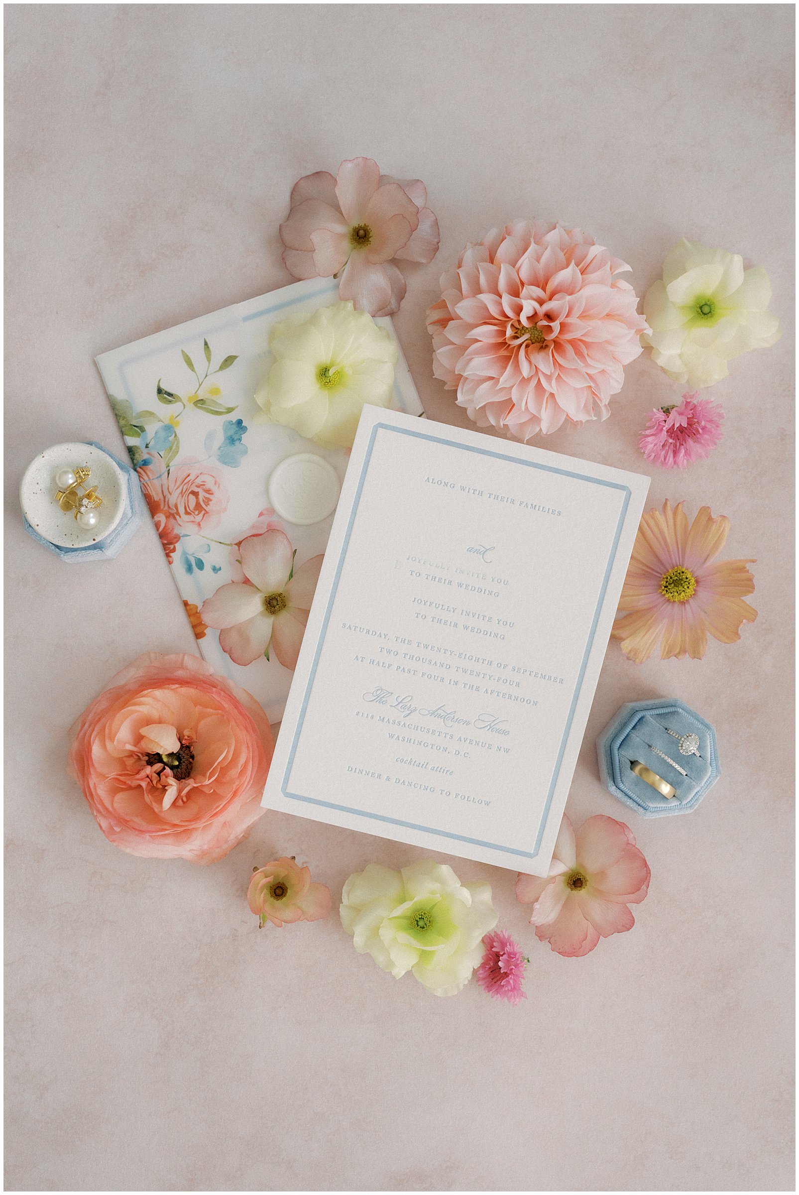 Wedding invitation flatlay photo for Washington DC wedding