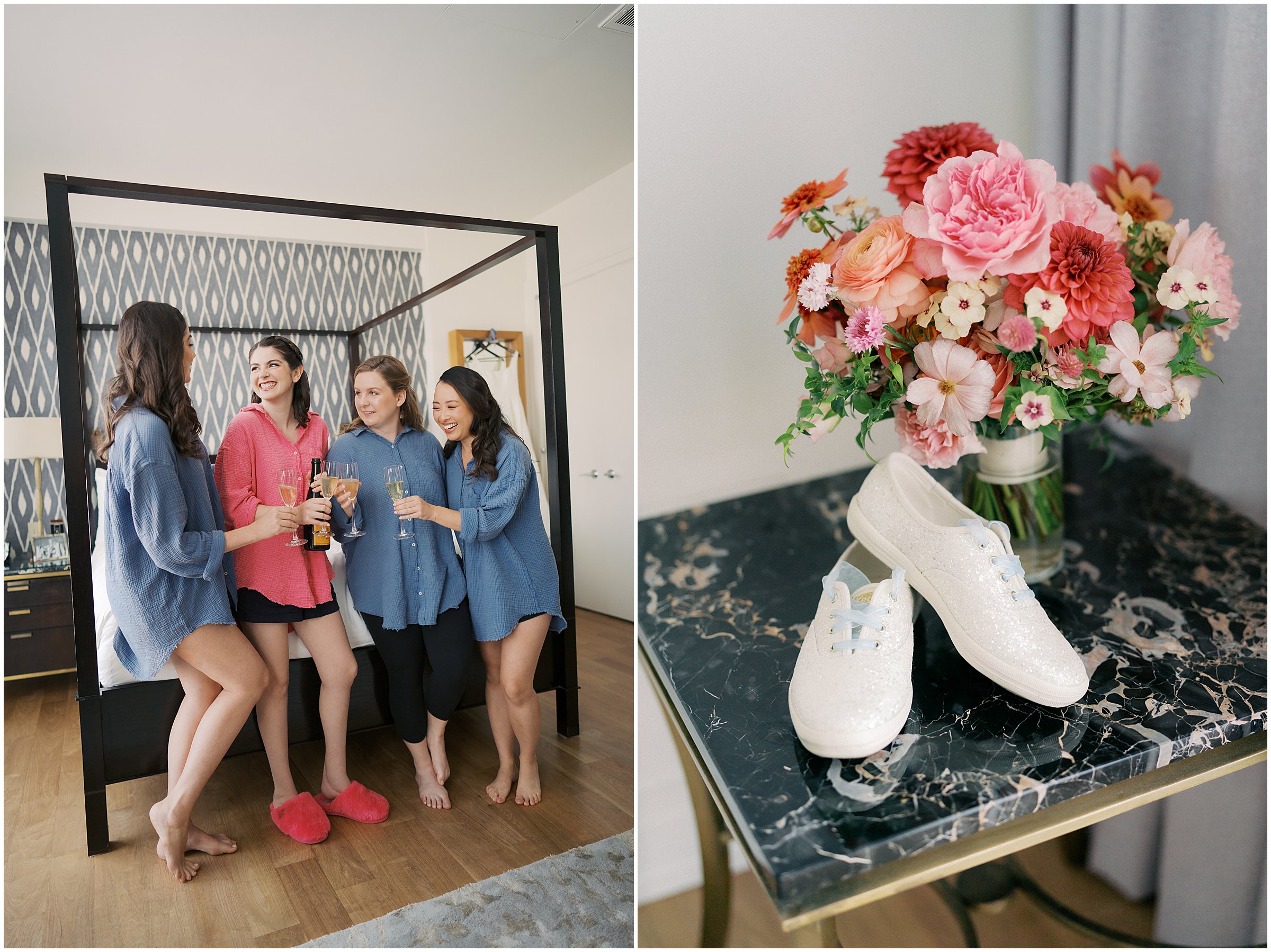 Bride & bridesmaids getting ready at Dupont Hotel for Washington DC wedding