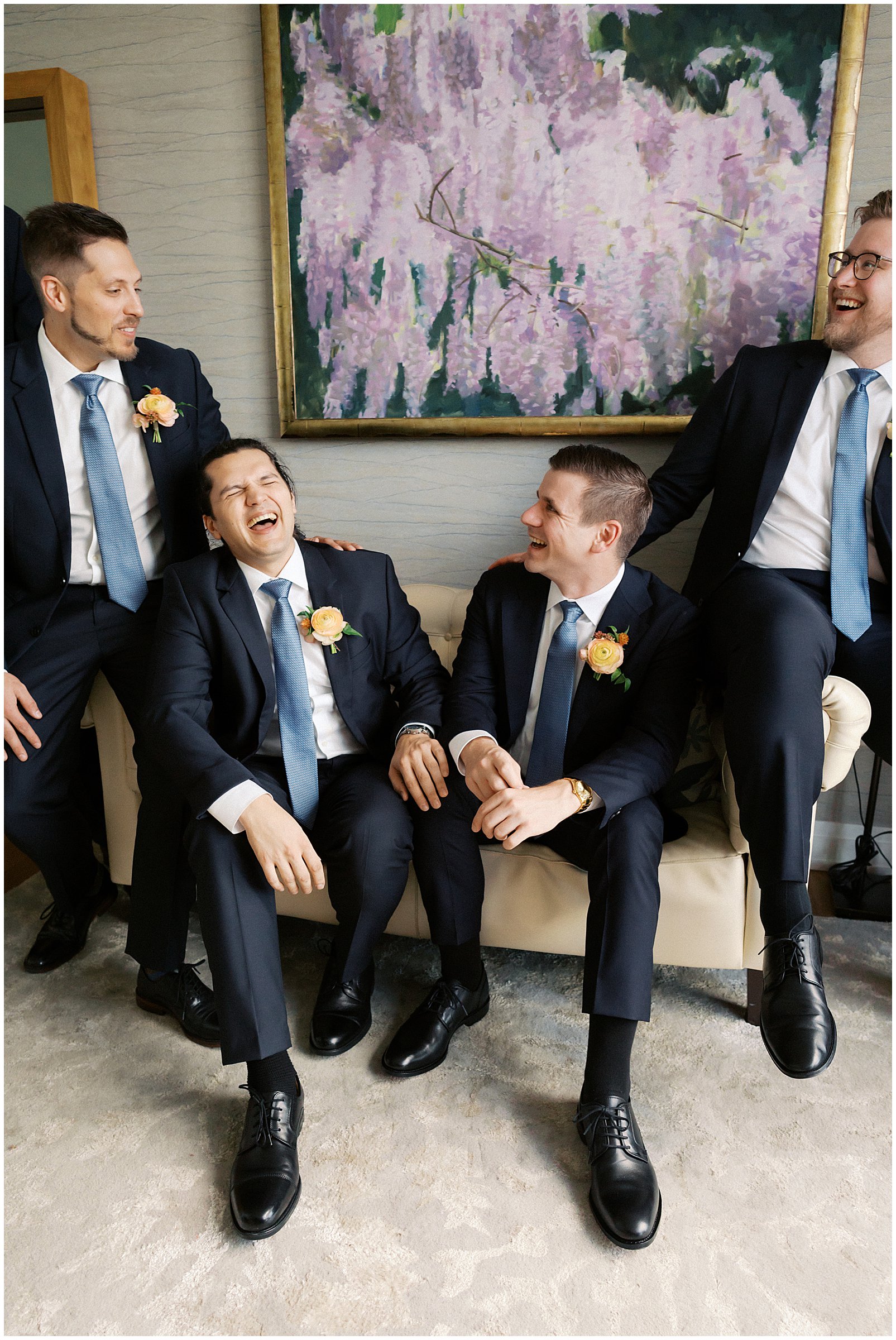 Groom & groomsmen getting ready wedding photos at Dupont Hotel in Washington DC