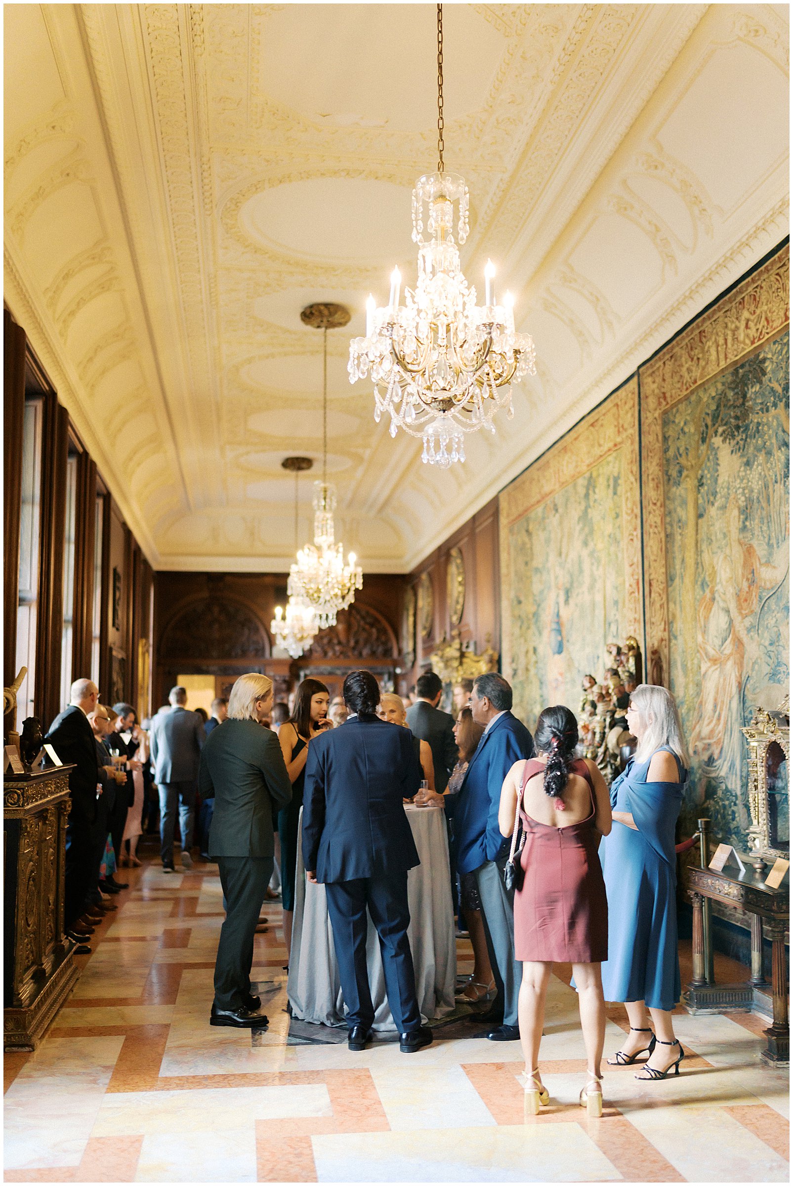 Wedding cocktail hour in Olmstead Gallery, Larz Anderson House in Washington DC