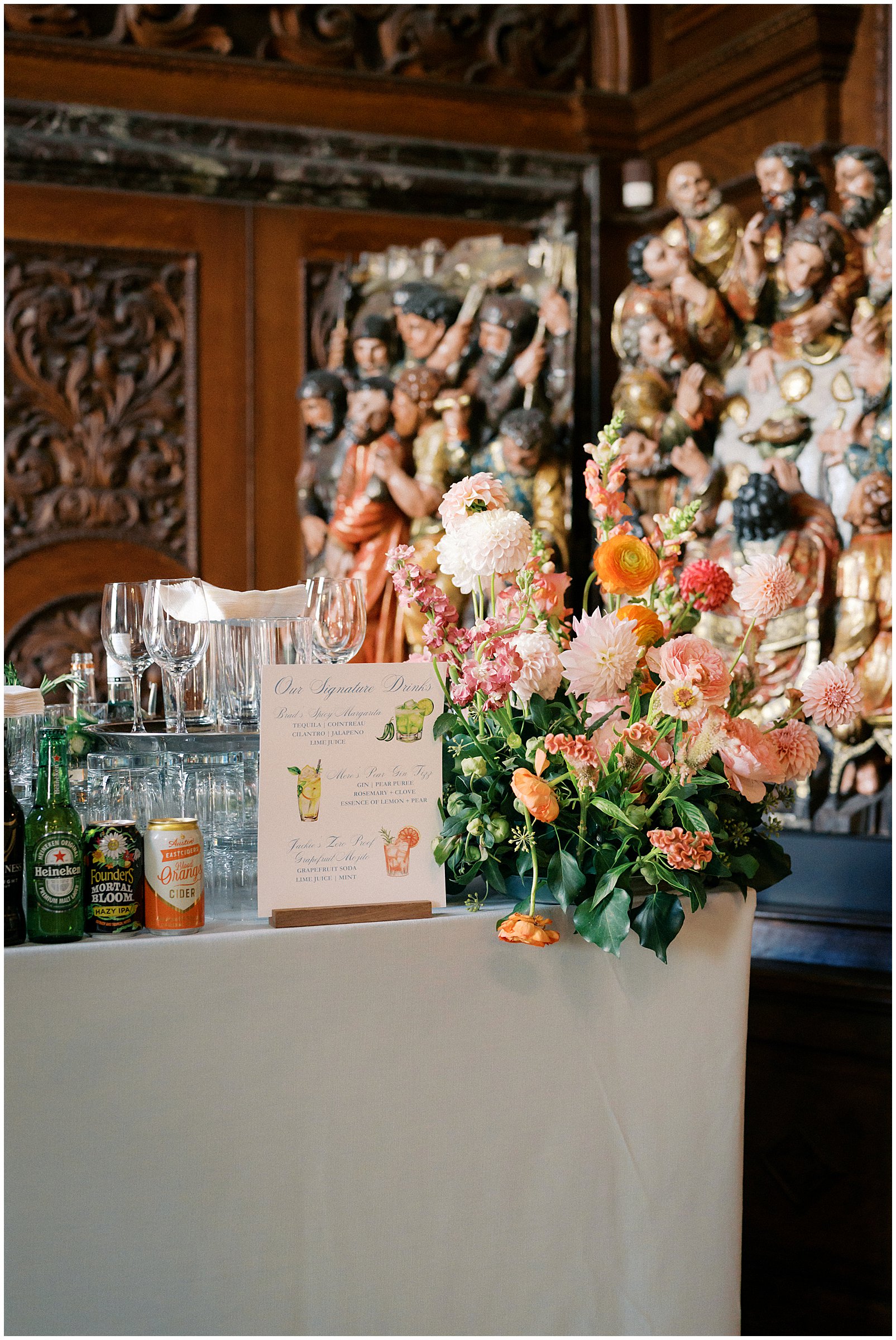 Wedding cocktail hour in Olmstead Gallery, Larz Anderson House in Washington DC