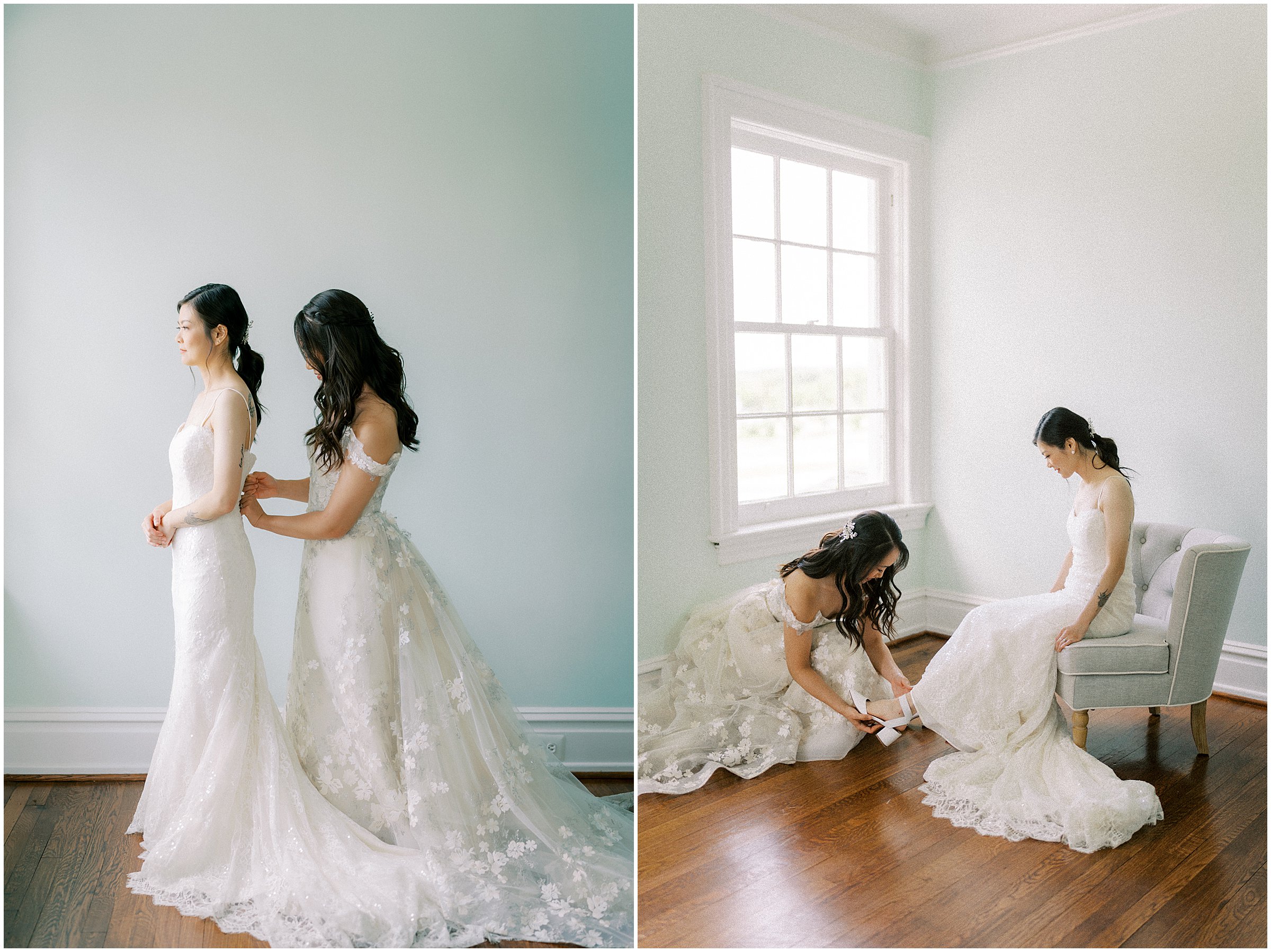 Brides getting ready together 